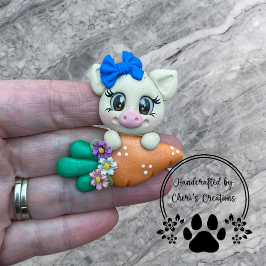 Floral Easter Piglet Polymer Clay Embellishment