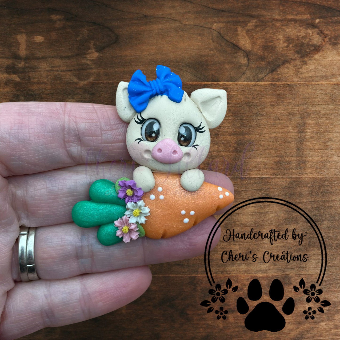 Easter Piglet Bow Center – Handmade Polymer Clay Embellishment