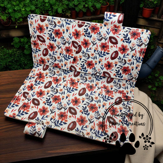 Fall Floral & Football Checkbook Cover – Handmade Faux Leather Accessory