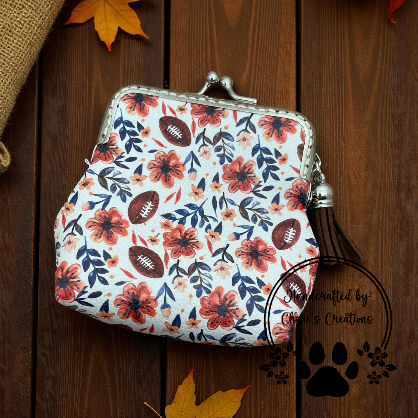 Coin Purse - Floral Footballs Change Purse