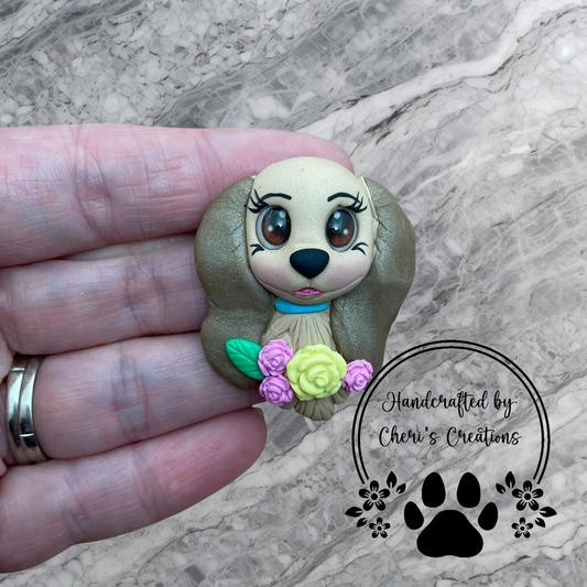 Playful Floral Spaniel Polymer Clay Embellishment