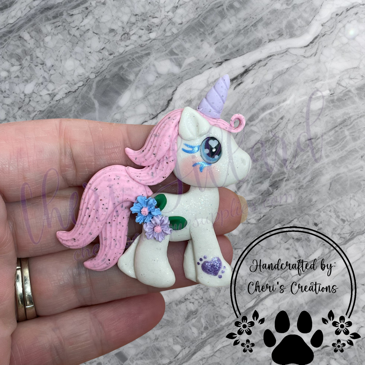 Enchanting Winter Floral Unicorn Polymer Clay Embellishment