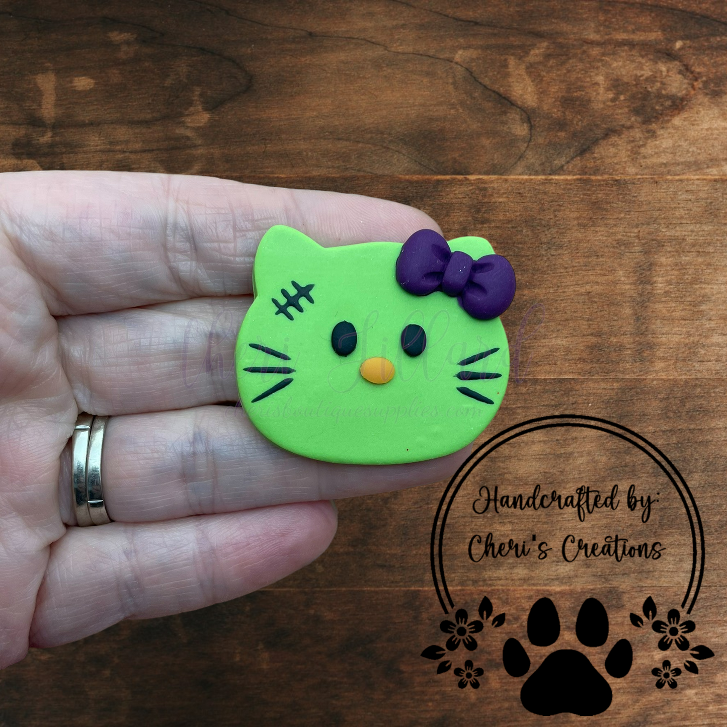 Frankenstein Kitty Bow Center – Handmade Polymer Clay Embellishment