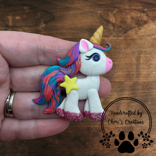 Galaxy Unicorn Bow Center – Handmade Polymer Clay Embellishment