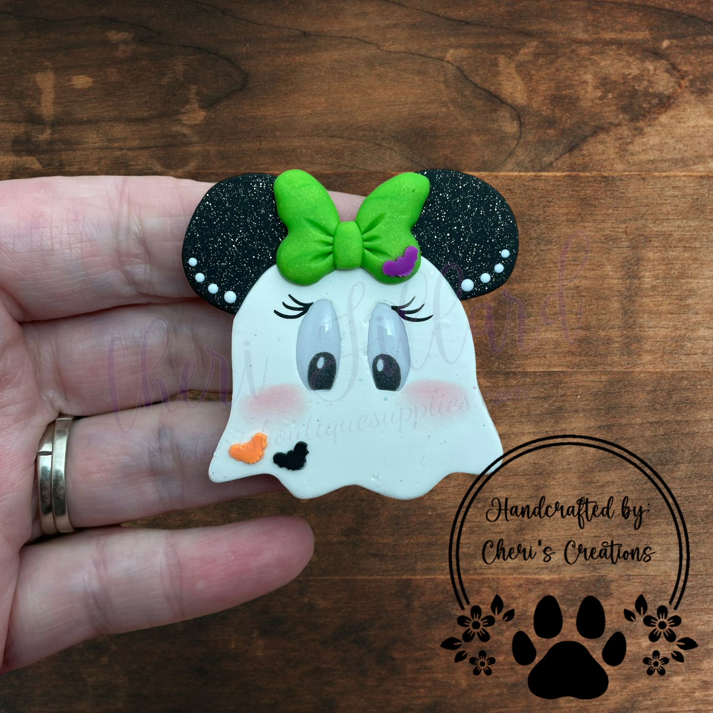 Mouse Ghost Bow Center – Handmade Polymer Clay Embellishment