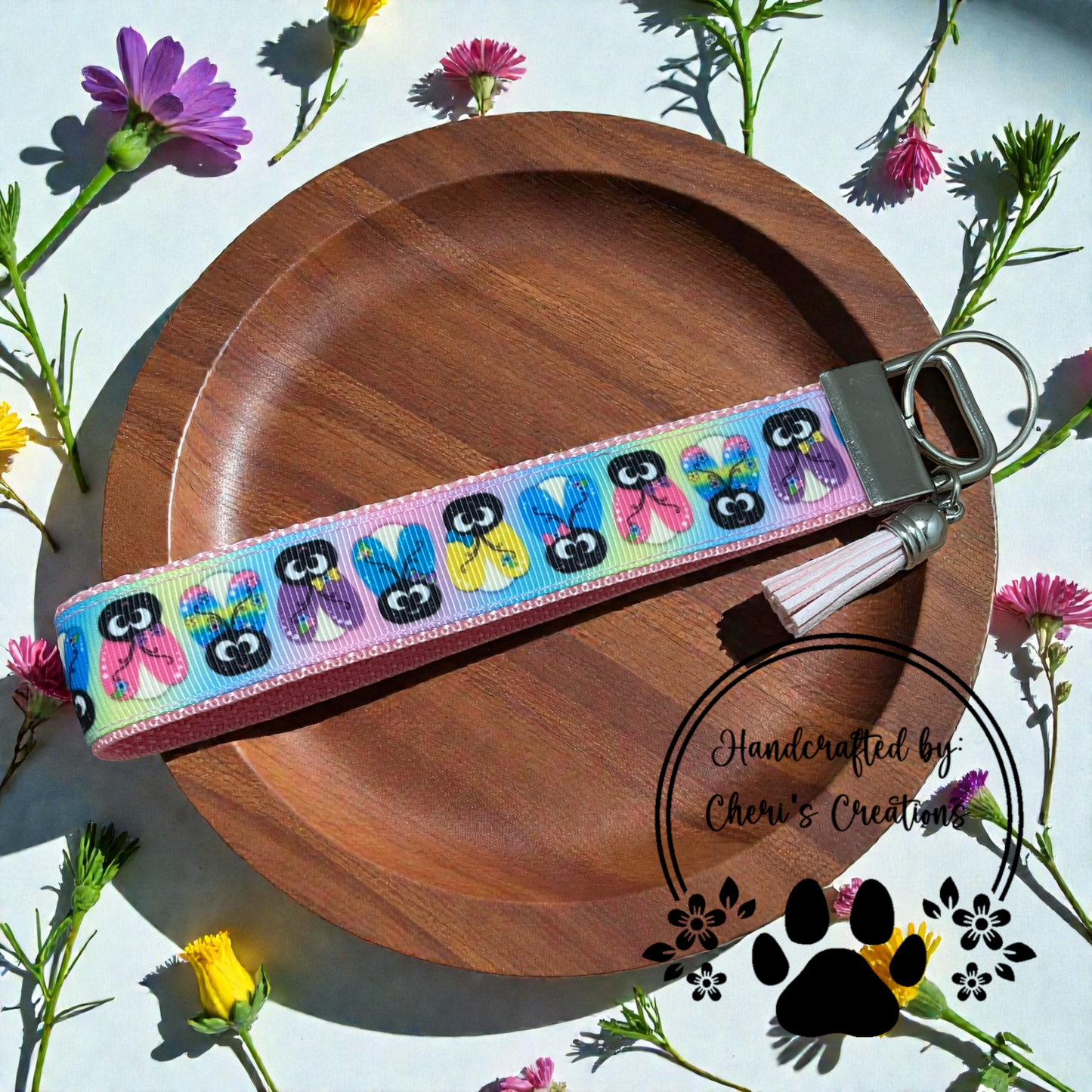 Wristlet Keychain - Rainbow Glow Bugs Key Fob