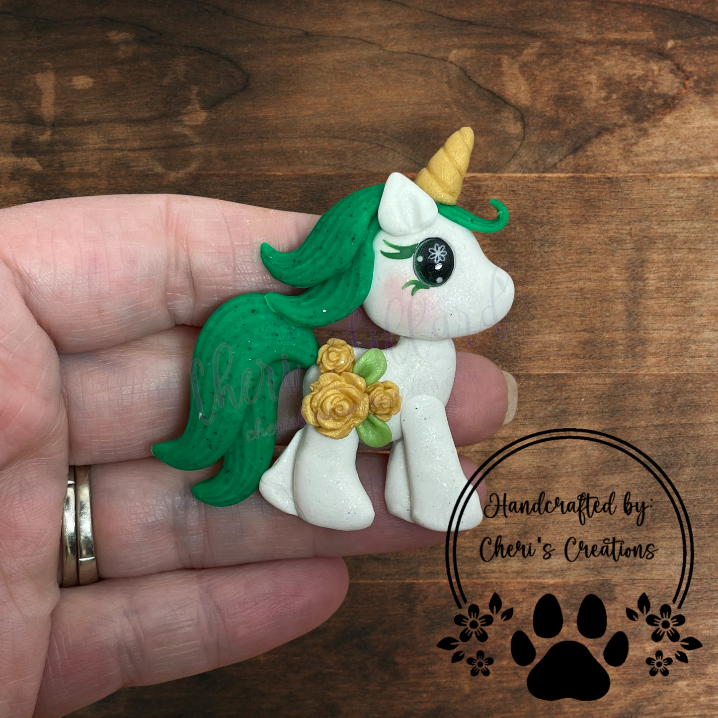 Golden Rose Unicorn Bow Center – Handmade Polymer Clay Embellishment