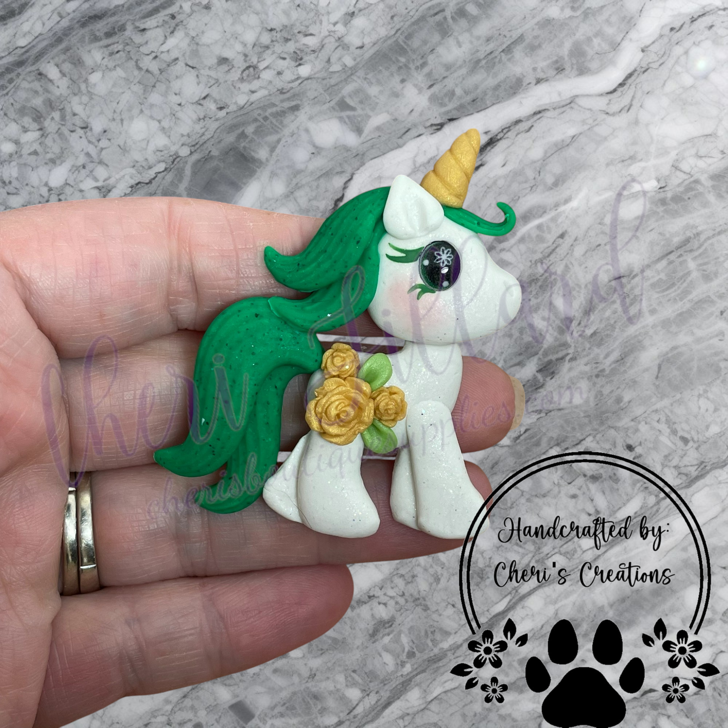 Graceful Gold Rose Unicorn Polymer Clay Embellishment