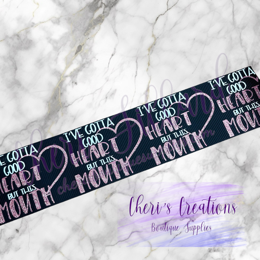 Good Heart and Smart Mouth 7/8" 1.5" Glitter Grosgrain Ribbon by the Yard