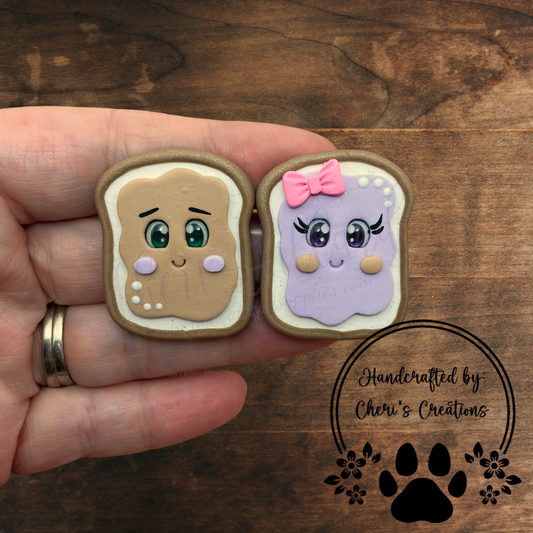 Peanut Butter & Grape Jam Set Bow Center – Handmade Polymer Clay Embellishment