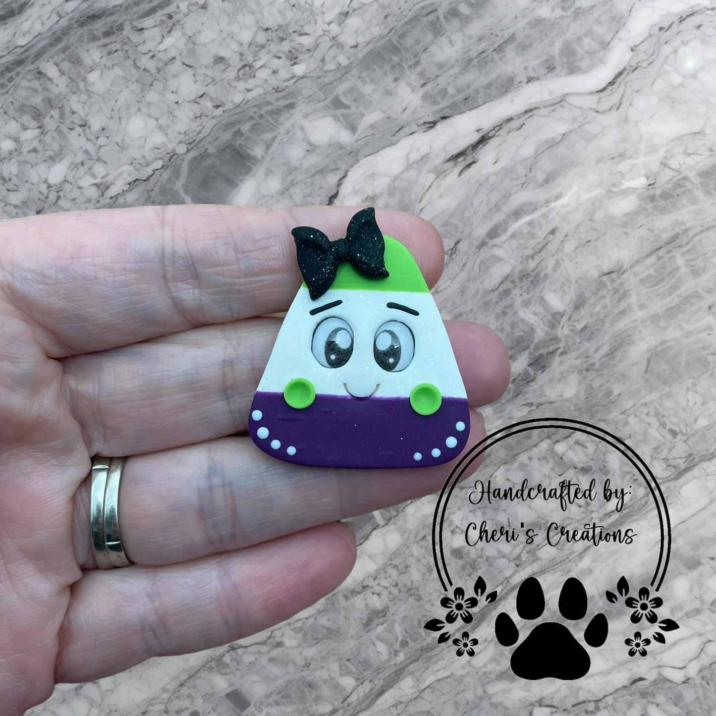 Spooky Green & Purple Candy Corn Polymer Clay Embellishment