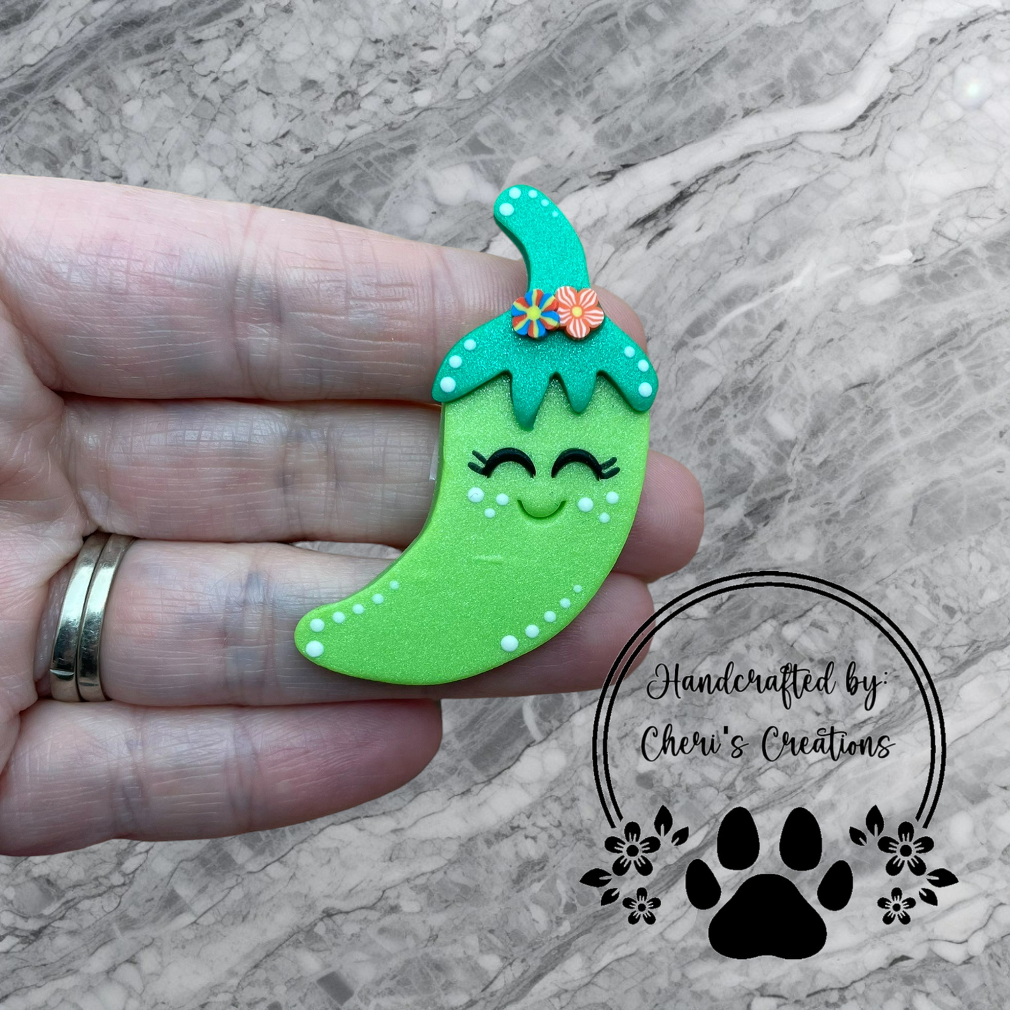 Spicy Green Chili Pepper Polymer Clay Embellishment