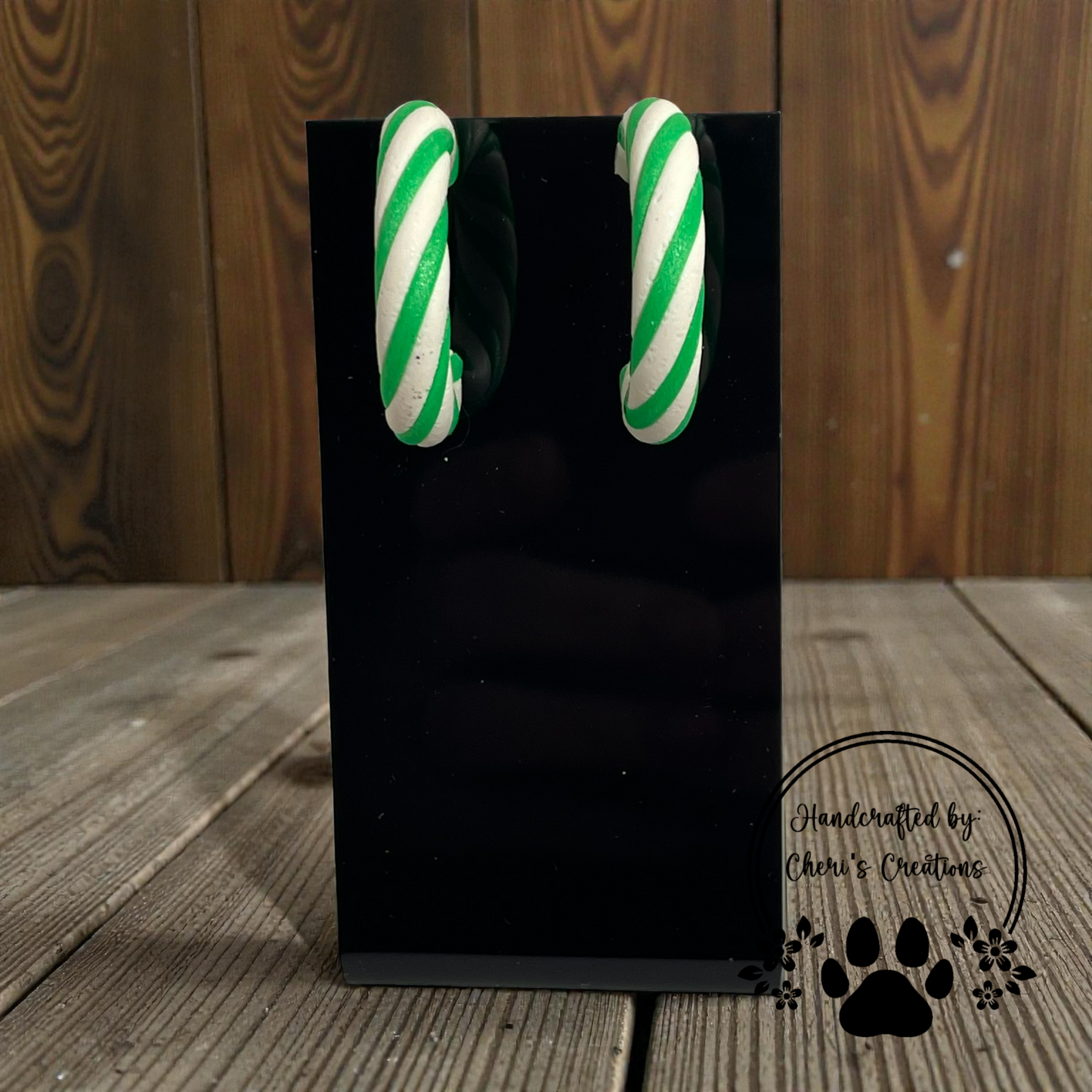 Green Candy Cane Hoop Earrings – Handmade Polymer Clay Earrings