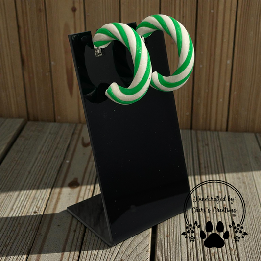 Green Candy Cane Hoop Earrings – Handmade Polymer Clay Earrings