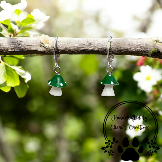 Whimsical Green Mini Mushroom Acrylic Dangle Earrings