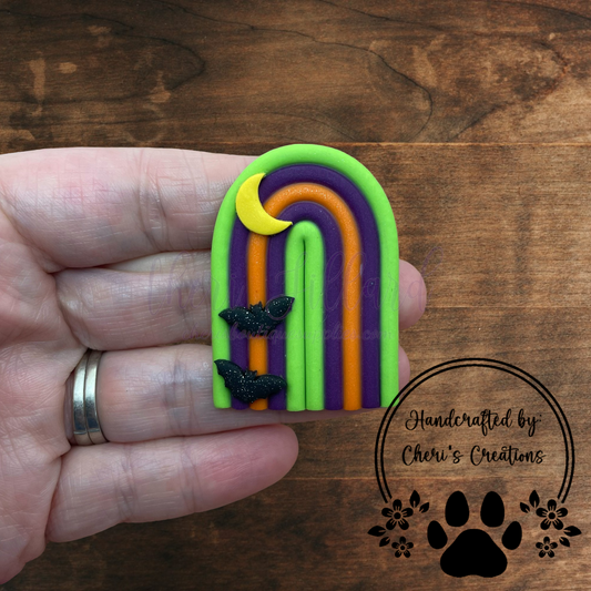 Halloween Rainbow Bow Center – Handmade Polymer Clay Embellishment