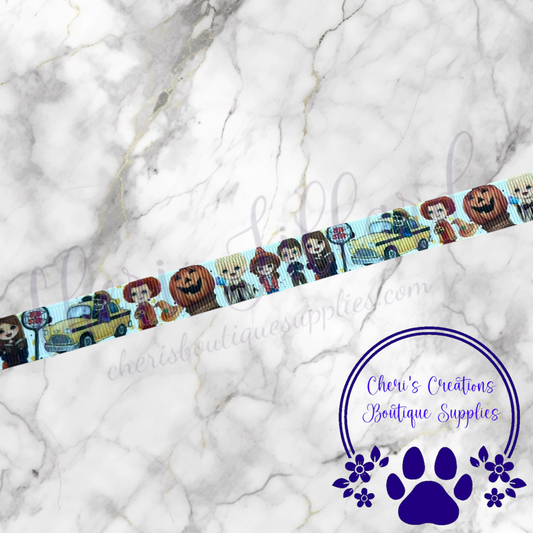 Town of Halloween Ribbon, Halloween Friends Ribbon, Cute Halloween Grosgrain Ribbon 5/8" 7/8" Grosgrain Ribbon by the Yard