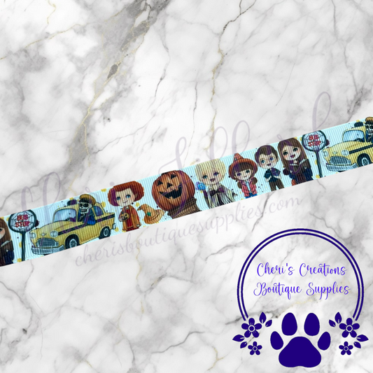 Town of Halloween Ribbon, Halloween Friends Ribbon, Cute Halloween Grosgrain Ribbon 5/8" 7/8" Grosgrain Ribbon by the Yard