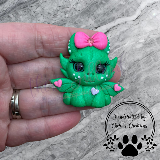 Green Heart Dragon Polymer Clay Embellishment