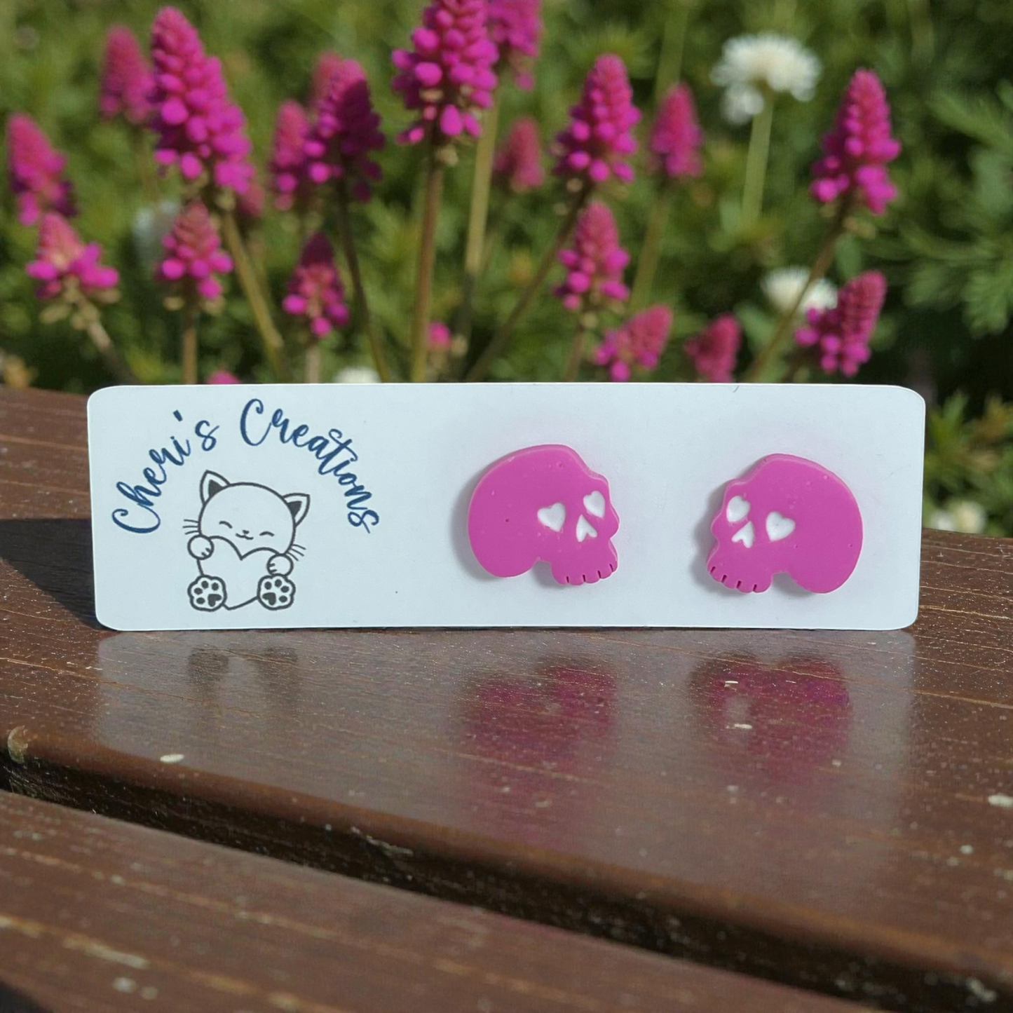 Hot Pink Skull Studs – Handmade Polymer Clay Earrings