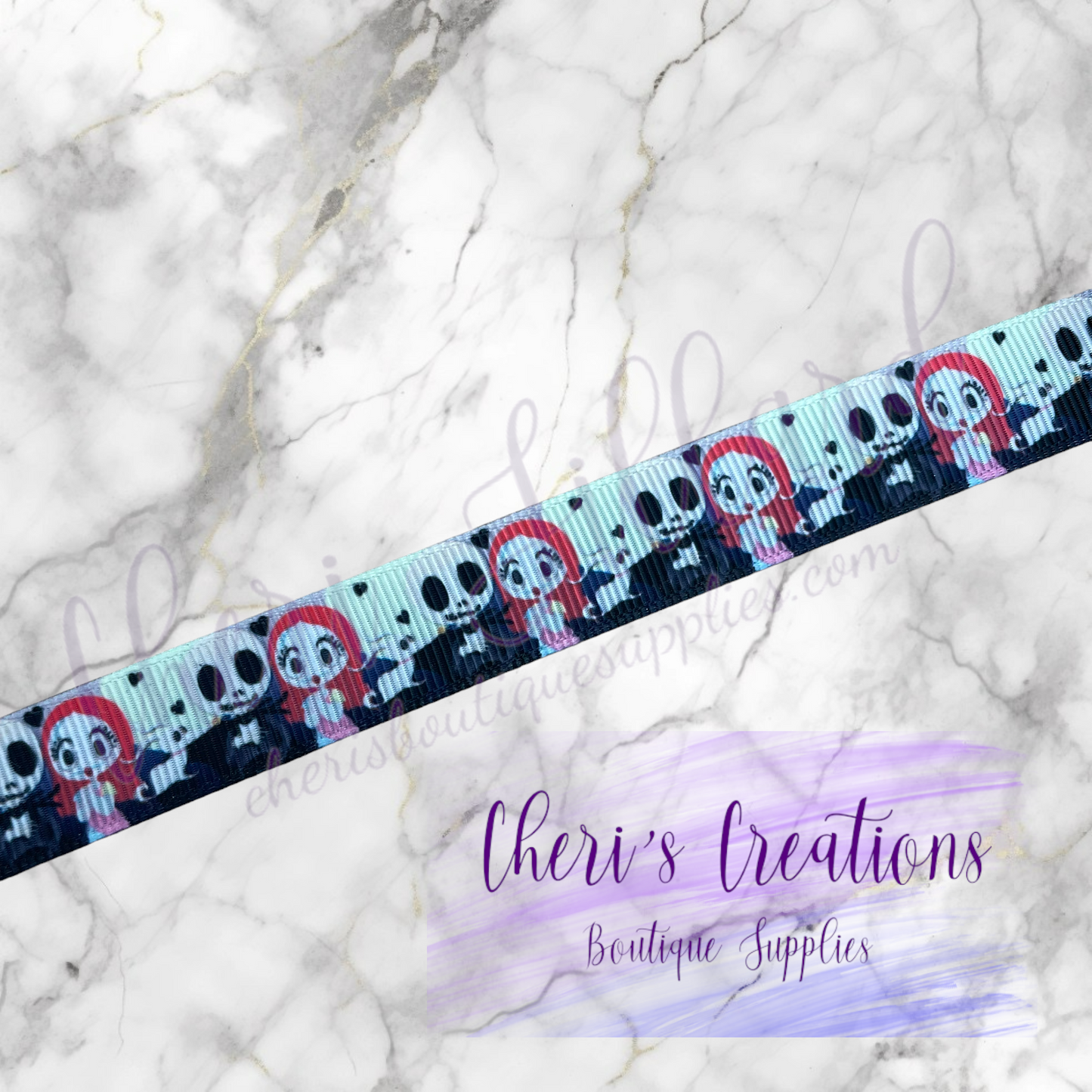 Christmas Nightmare Cute Spooky Characters 5/8" 7/8" Grosgrain Ribbon by the Yard