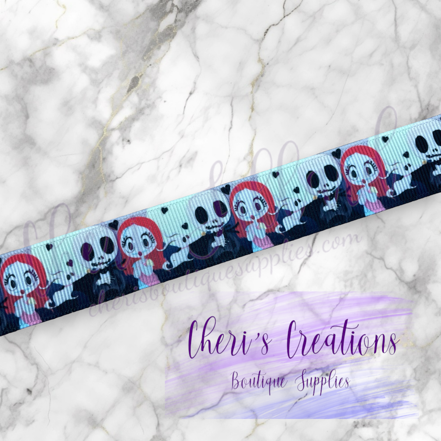 Christmas Nightmare Cute Spooky Characters 5/8" 7/8" Grosgrain Ribbon by the Yard