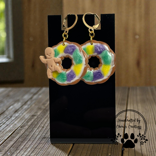 Mardi Gras King Cake Dangle Earrings – Handmade Polymer Clay Earrings