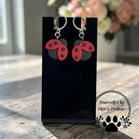 Ladybug Earrings - Handmade Polymer Clay Dangle Earrings