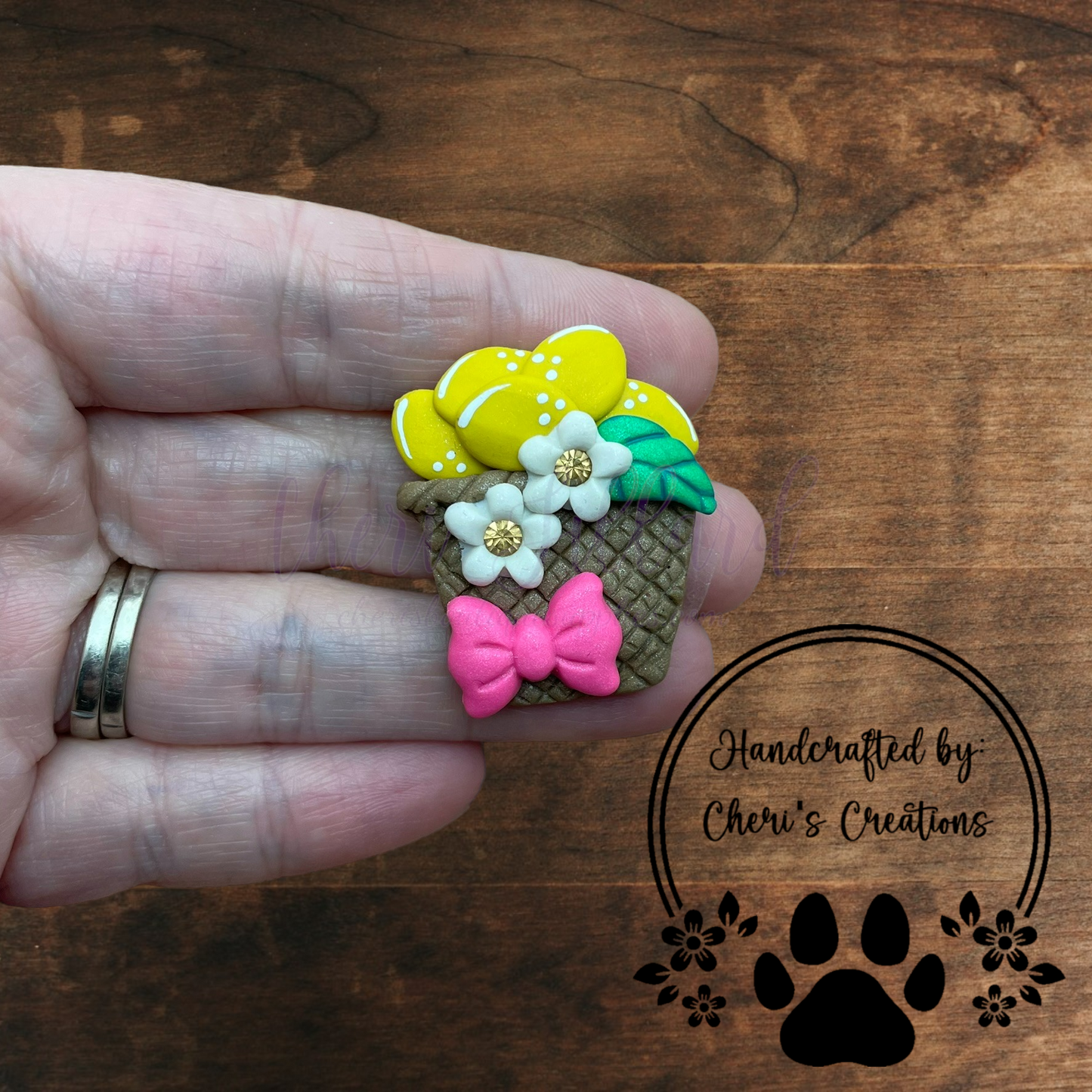 Lemon Basket Bow Center – Handmade Polymer Clay Embellishment