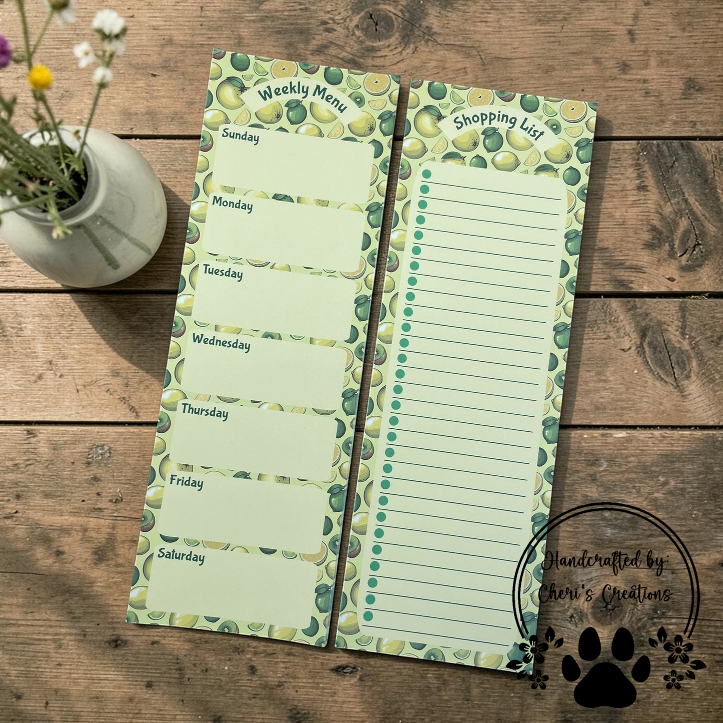 Lemon Lime Weekly Menu & Shopping List Notepad Set