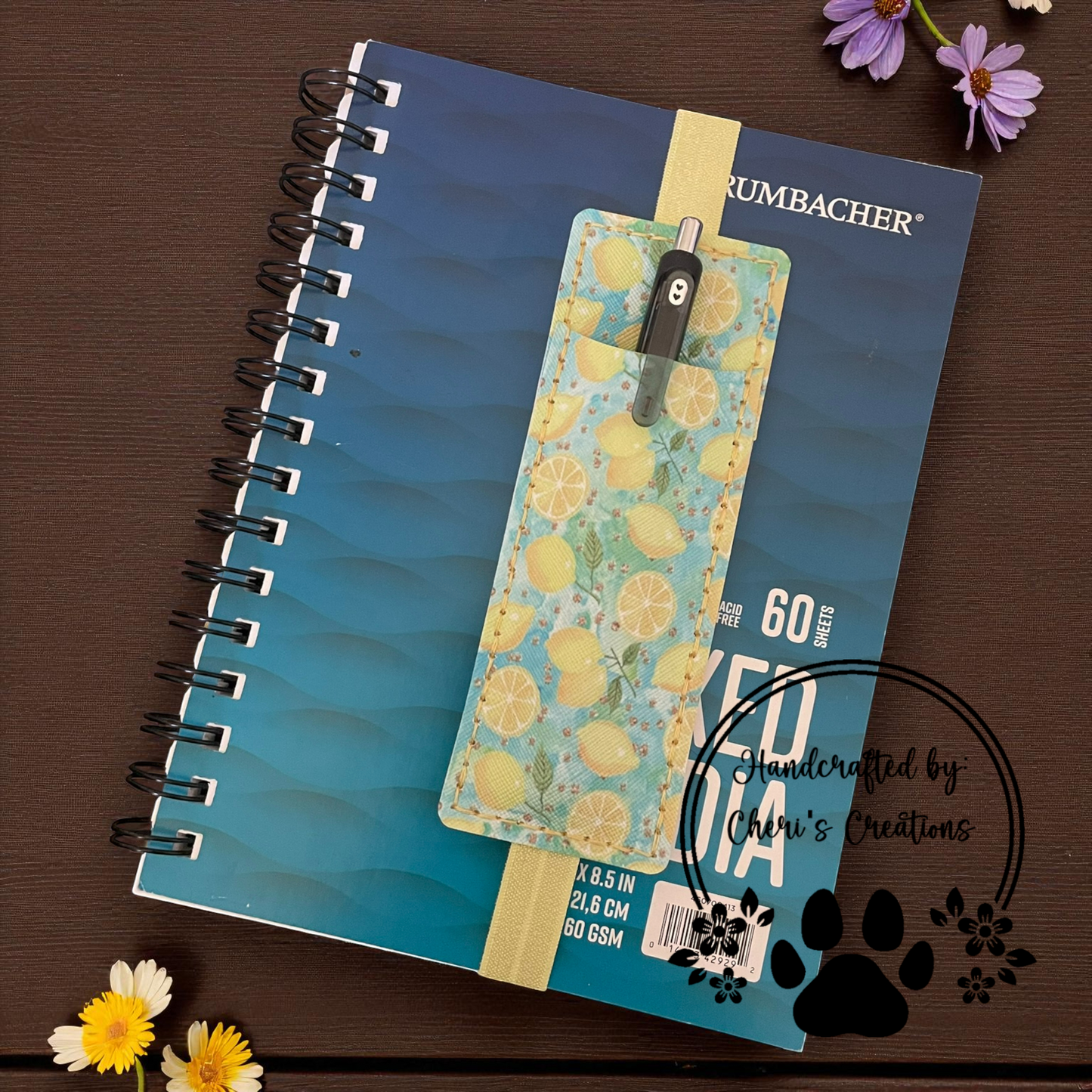 Pen Pouch - Tossed Lemons on Blue Journal Pen Holder