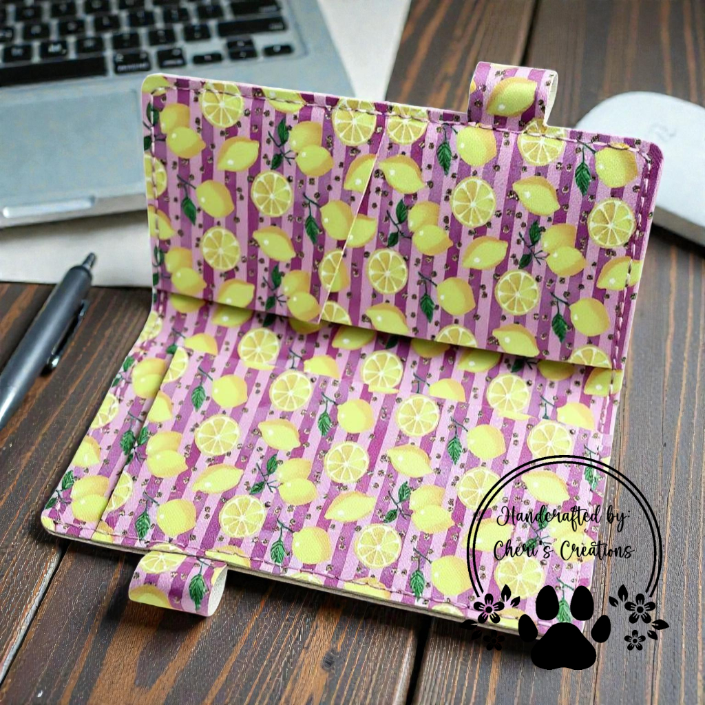 Lemons on Pink Faux Leather Checkbook Holder