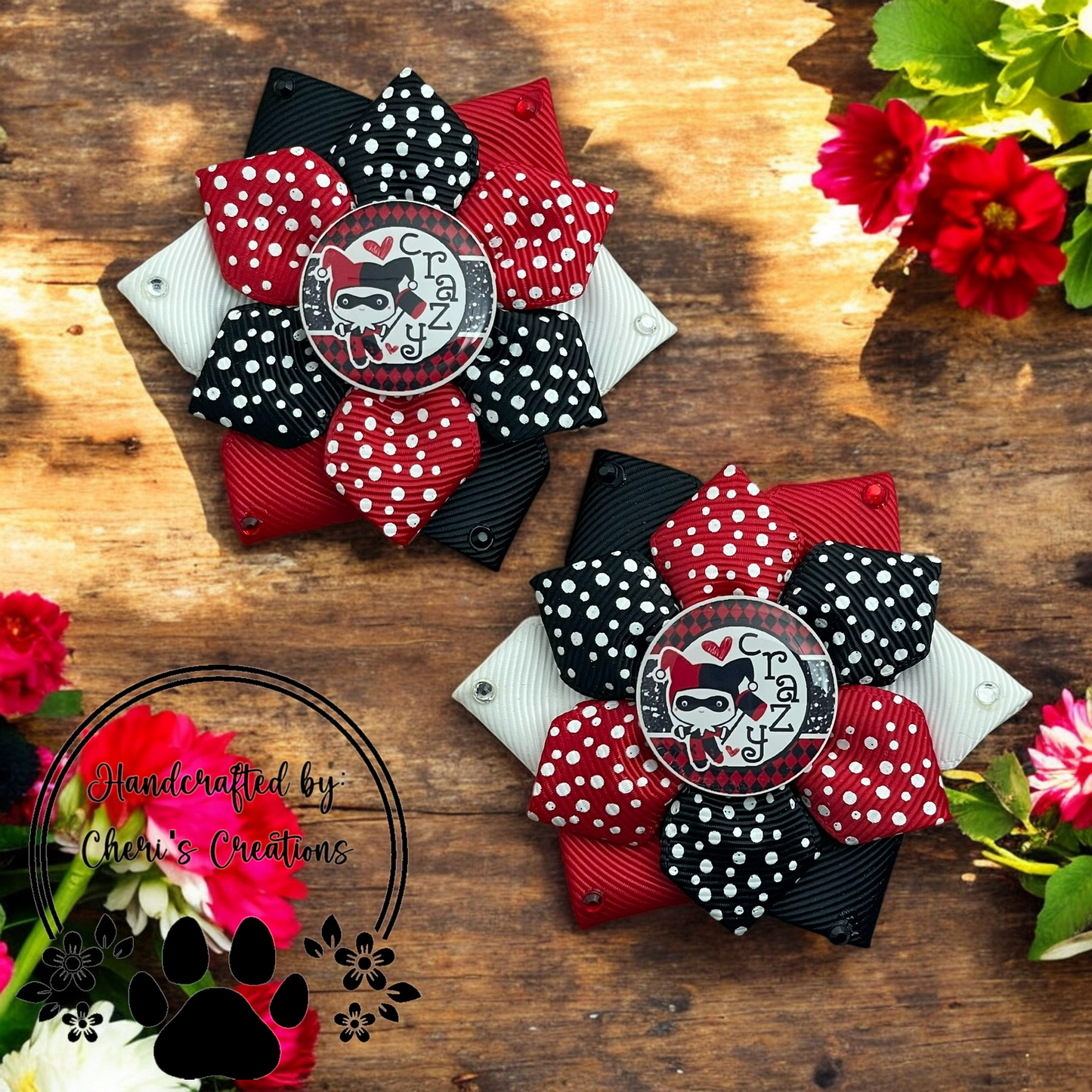 Crazy Joker Handmade Flower Bow Clip Set