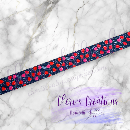 Scattered Valentine Heart Lolly Pops 5/8" 7/8" Grosgrain Ribbon by the Yard