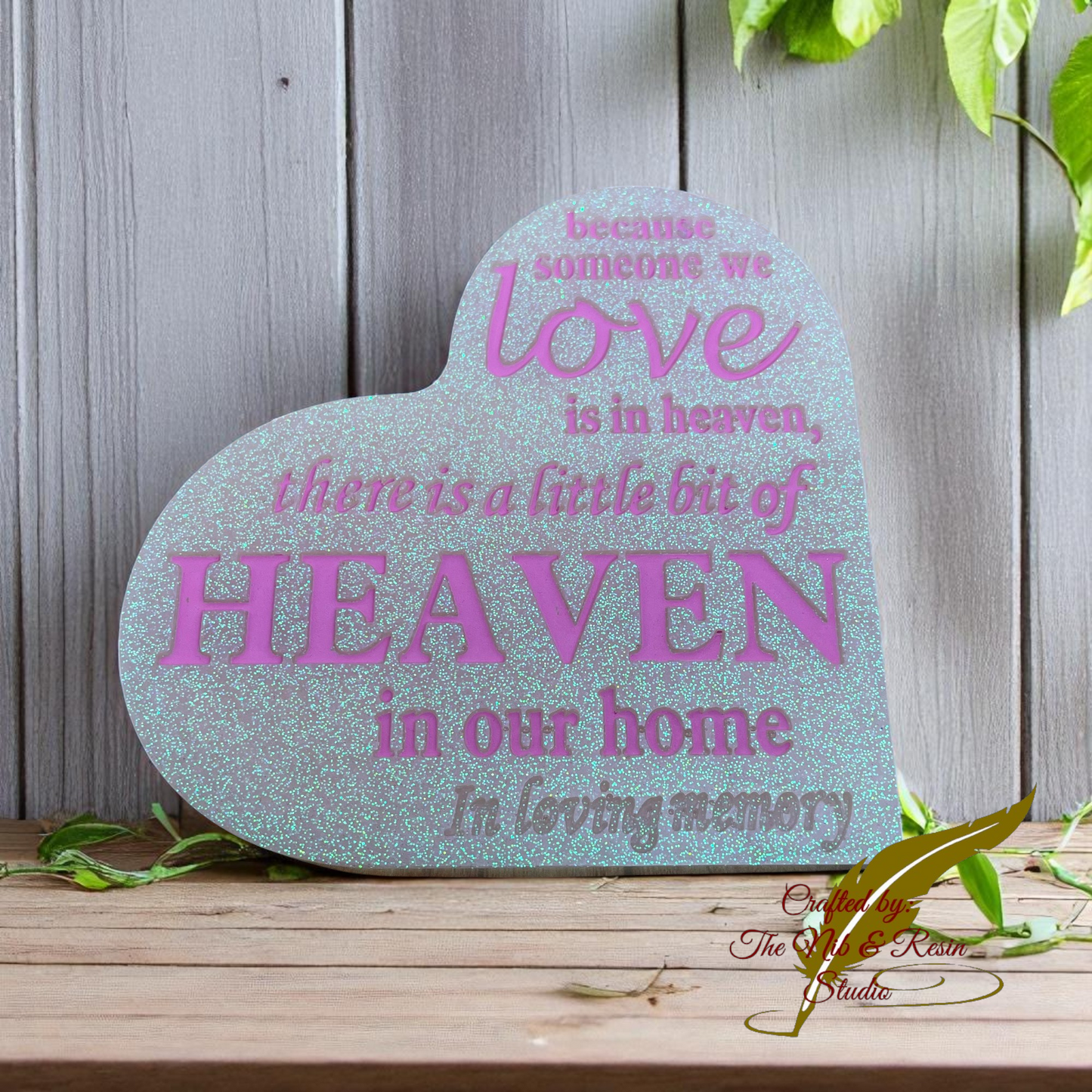 Memorial Heart Plaque #1: "Heaven" - Lt. Pink/Pink
