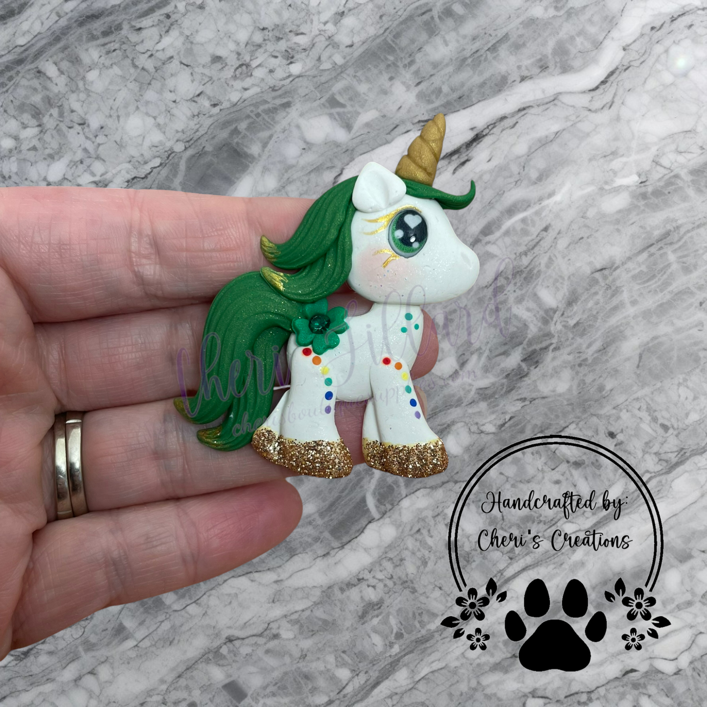Lucky Unicorn Bow Center – Handmade Polymer Clay Embellishment