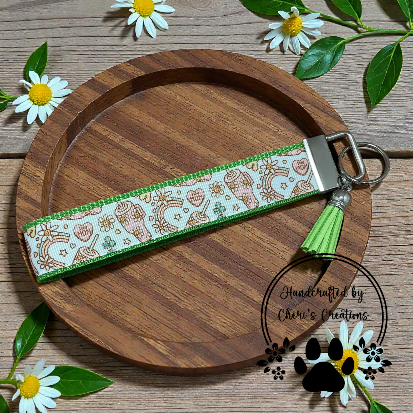Wristlet Keychain - Mama's Travel Mug Key Fob