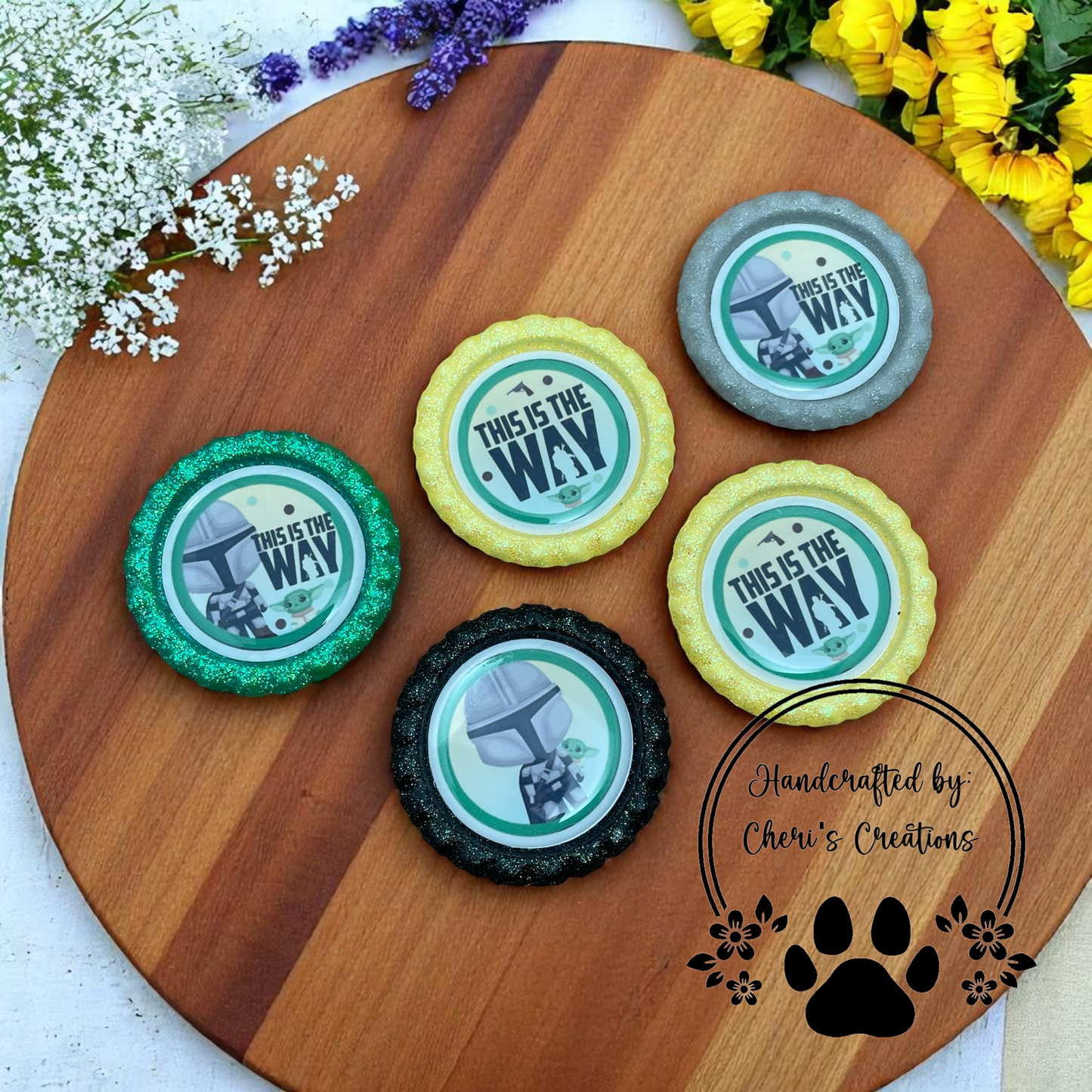 Galactic Warrior Bottle Cap Set – Handpainted Craft Embellishments for Bow Making, Keychains & DIY Projects