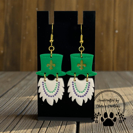 Mardi Gras Gnome Dangle Earrings – Handmade Polymer Clay Earrings