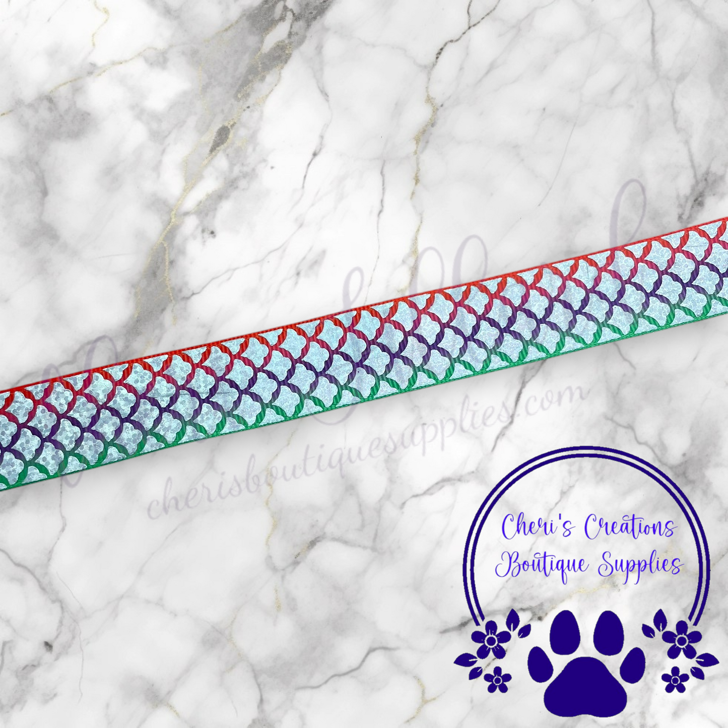 Mermaid Scale Grosgrain Ribbon – 7/8" | Iridescent Ocean-Inspired Ribbon | Ribbon by the Yard