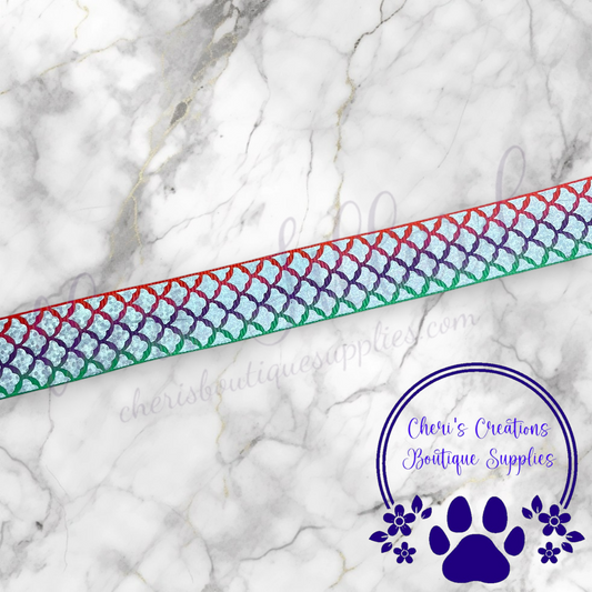 Mermaid Scale Grosgrain Ribbon – 7/8" | Iridescent Ocean-Inspired Ribbon | Ribbon by the Yard