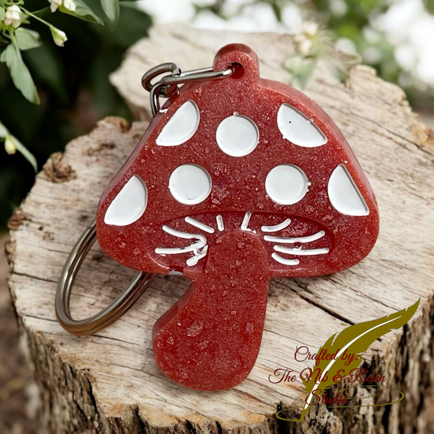Mini Mushroom Keychain – Apricot Mica Resin Mushroom Keychain