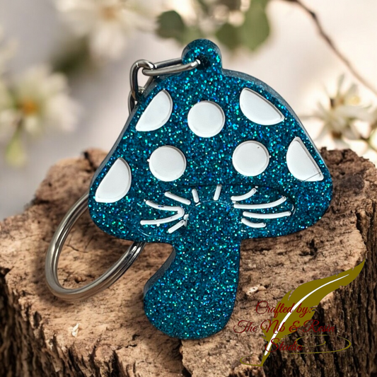 Mini Mushroom Keychain – Deep Blue Sea Glitter Resin Mushroom Keychain