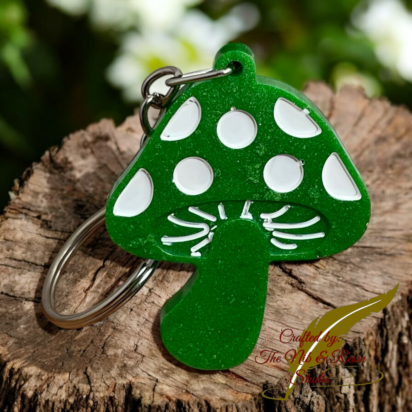 Mini Mushroom Keychain – Grass Green Mica Resin Mushroom Keychain