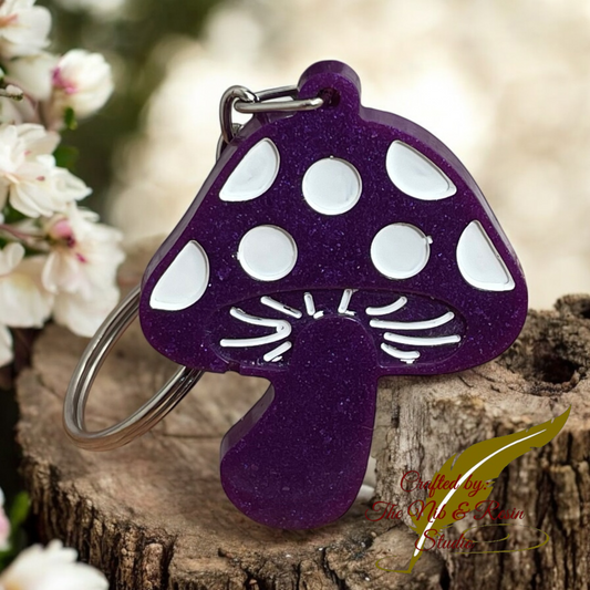 Mini Mushroom Keychain – Purple Rose Mica Resin Mushroom Keychain