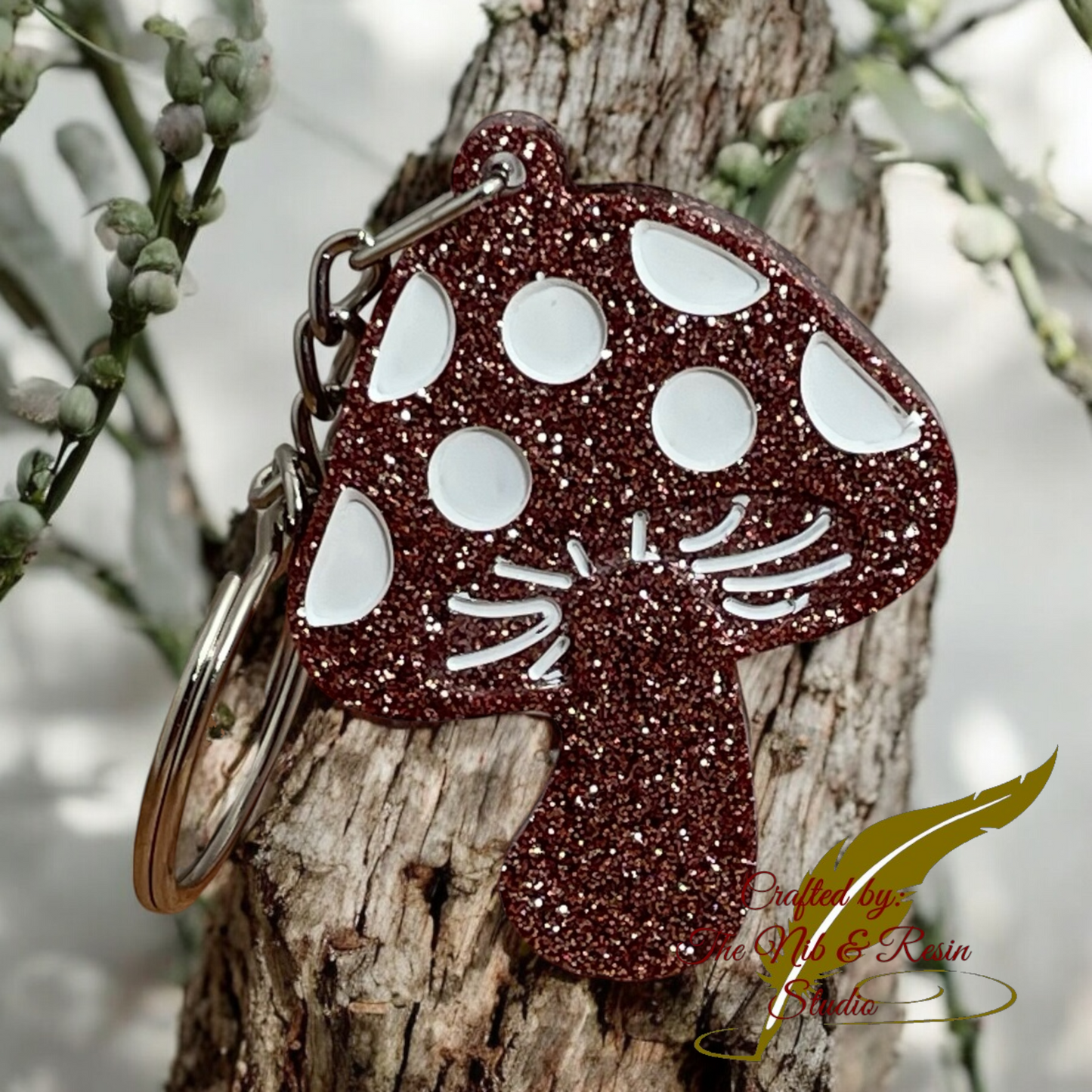 Mini Mushroom Keychain – Rose Gold Glitter Resin Mushroom Resin Keychain