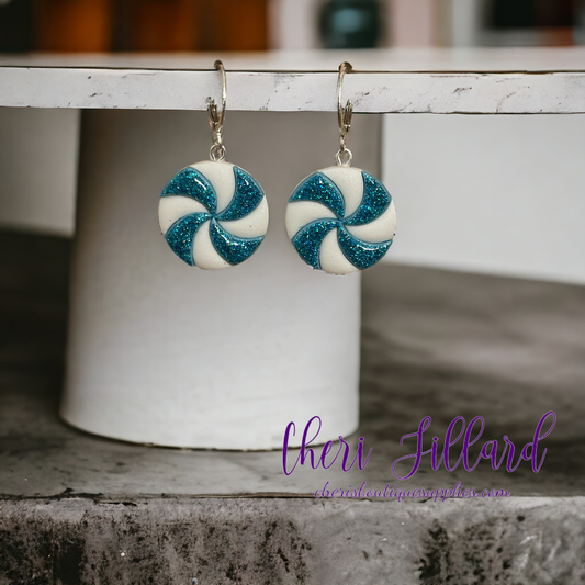 Peppermint Candies in Blue Polymer Clay Dangle Earrings