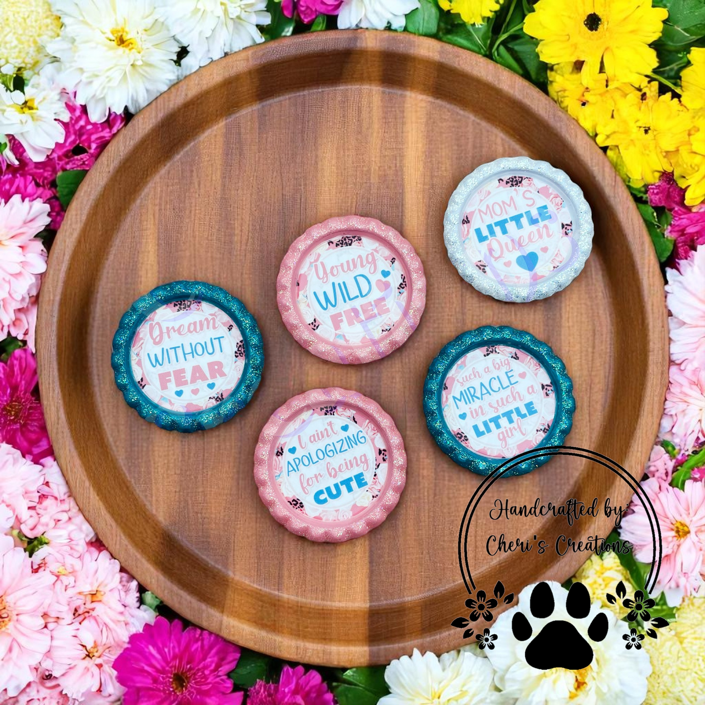 Mom's Little Queen Bottle Cap Set – Handpainted Baby Girl Embellishments for Bows, Scrapbooking & DIY Crafts