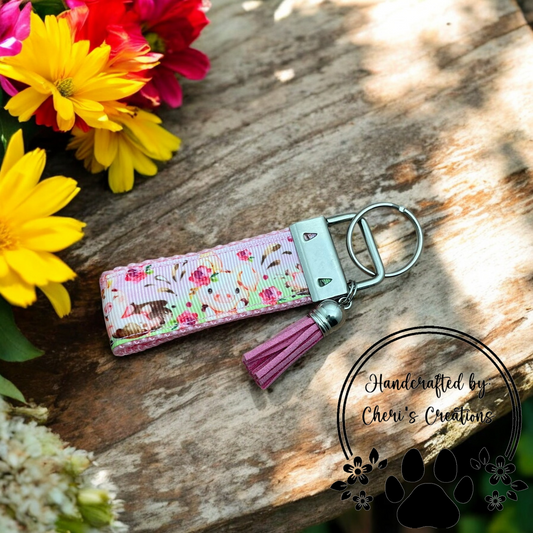 Handmade Piggy in Mud Puddle Ribbon Keychain – Cute Pig Keychain – Grosgrain Ribbon Keychain – Farm Animal Keychain