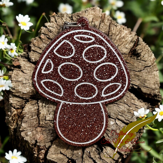 Mushroom Keychain – Rose Gold Glitter Resin Mushroom Keychain